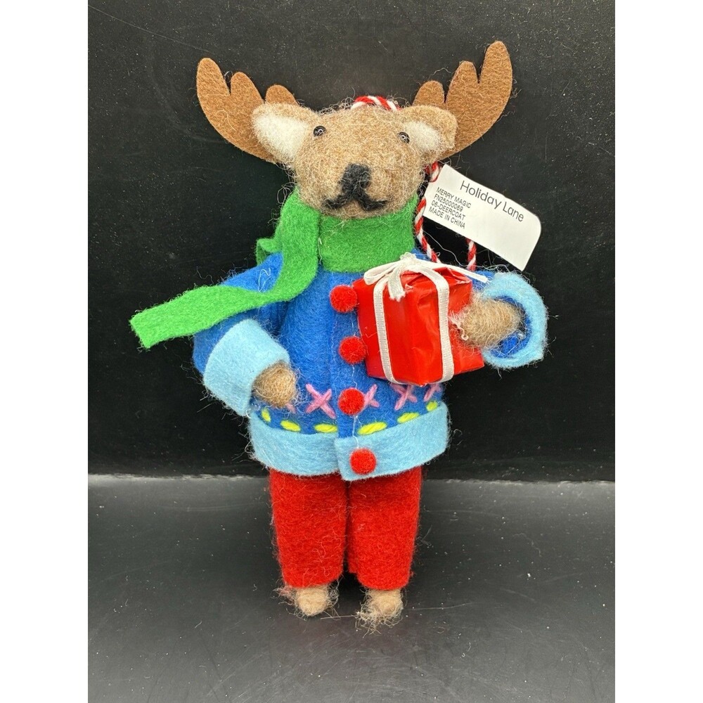 Macy's Holiday Lane Felted  Moose Holiday Christmas  Ornament  6" x 3” NWT